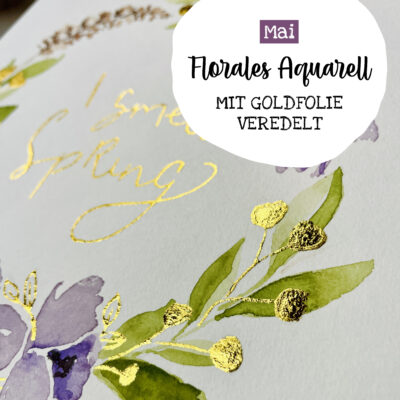 Floraler Aquarellkranz mit Goldfolie